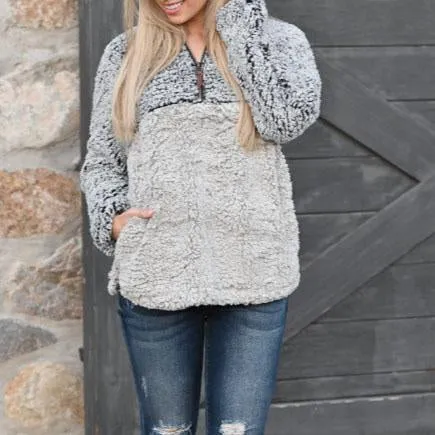 Faux Fur Shearling Sherpa Fleece Pullover Sweatshirt