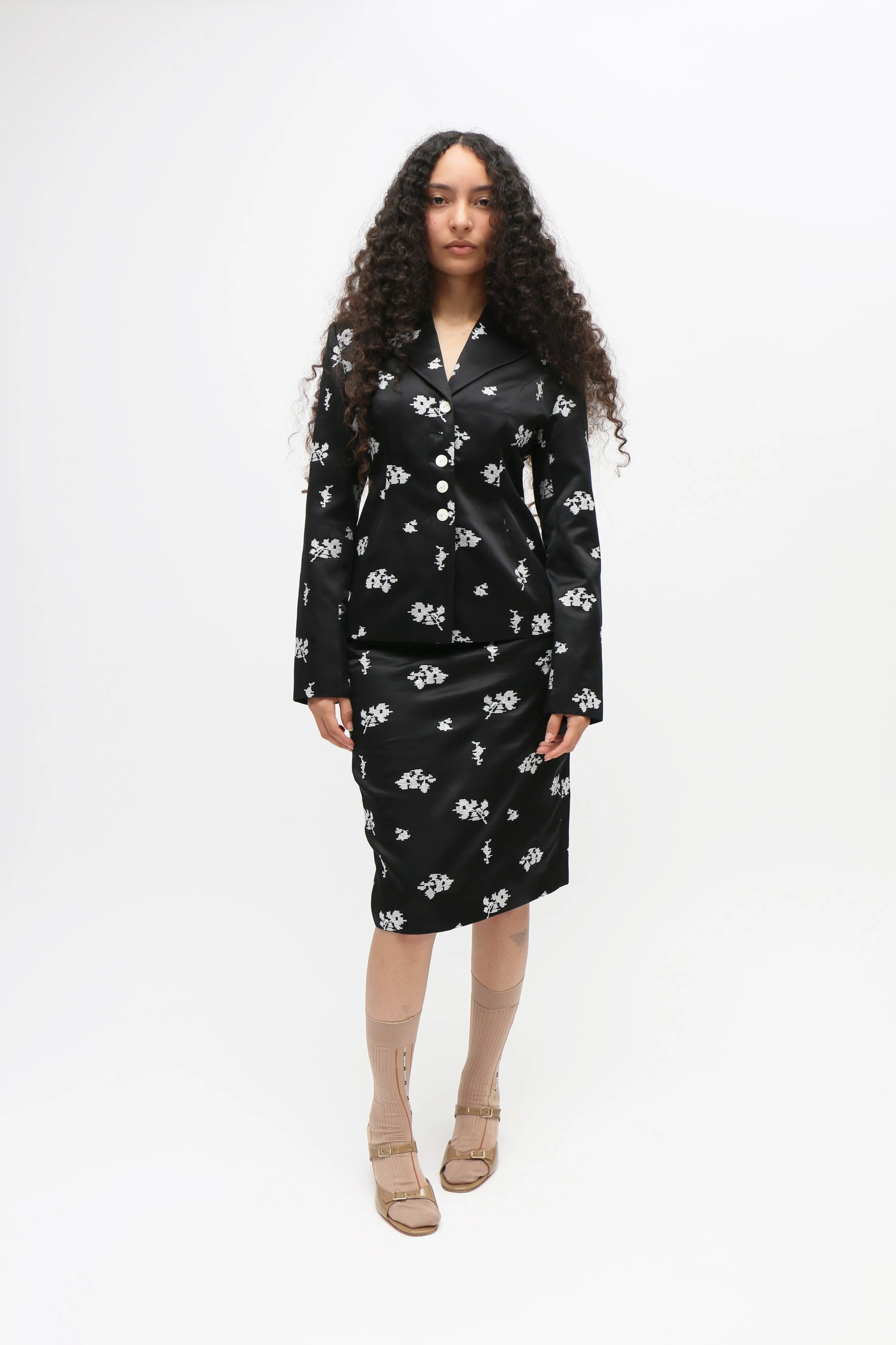 Floral Embroidered Silk Blazer