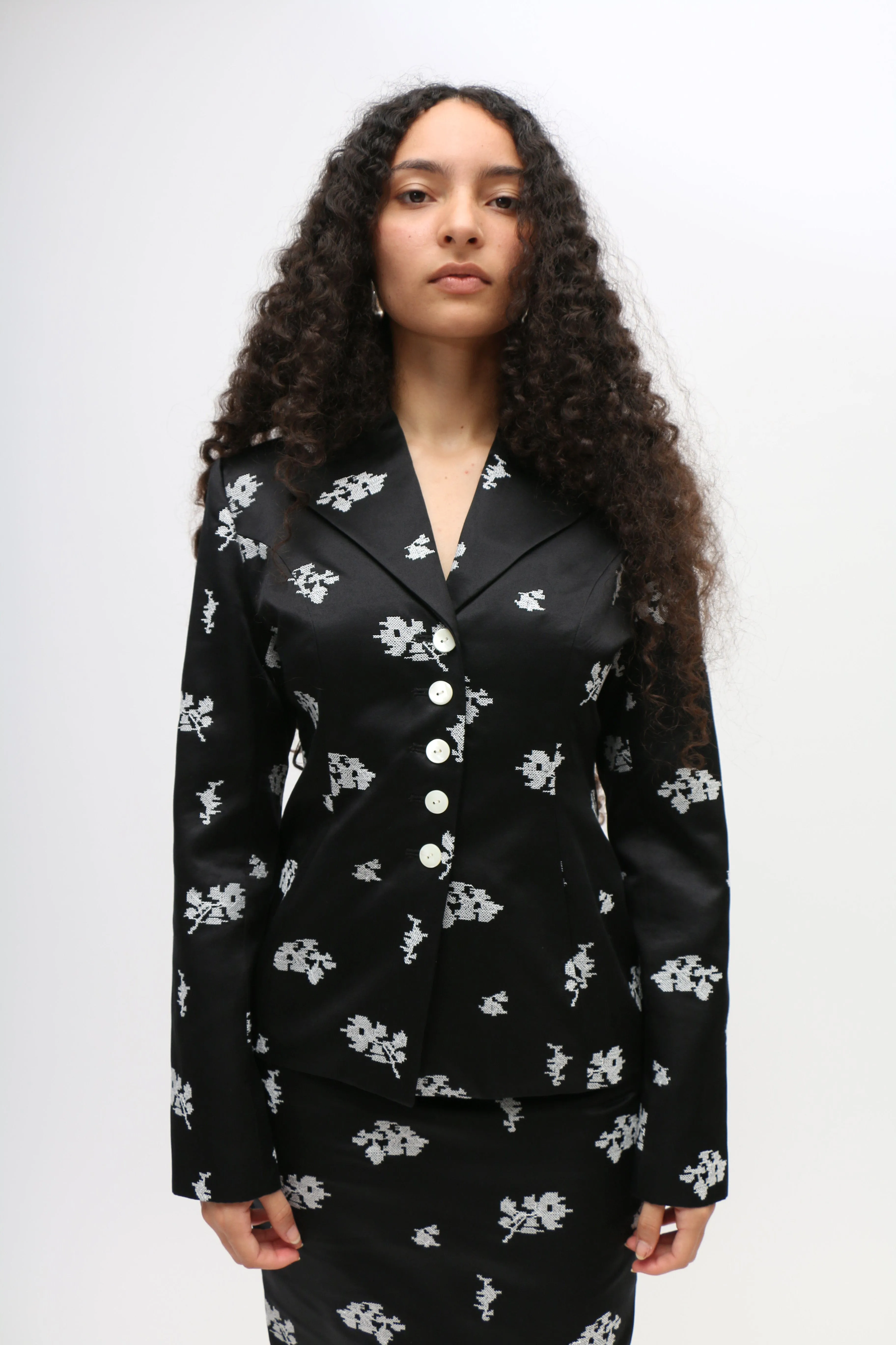 Floral Embroidered Silk Blazer
