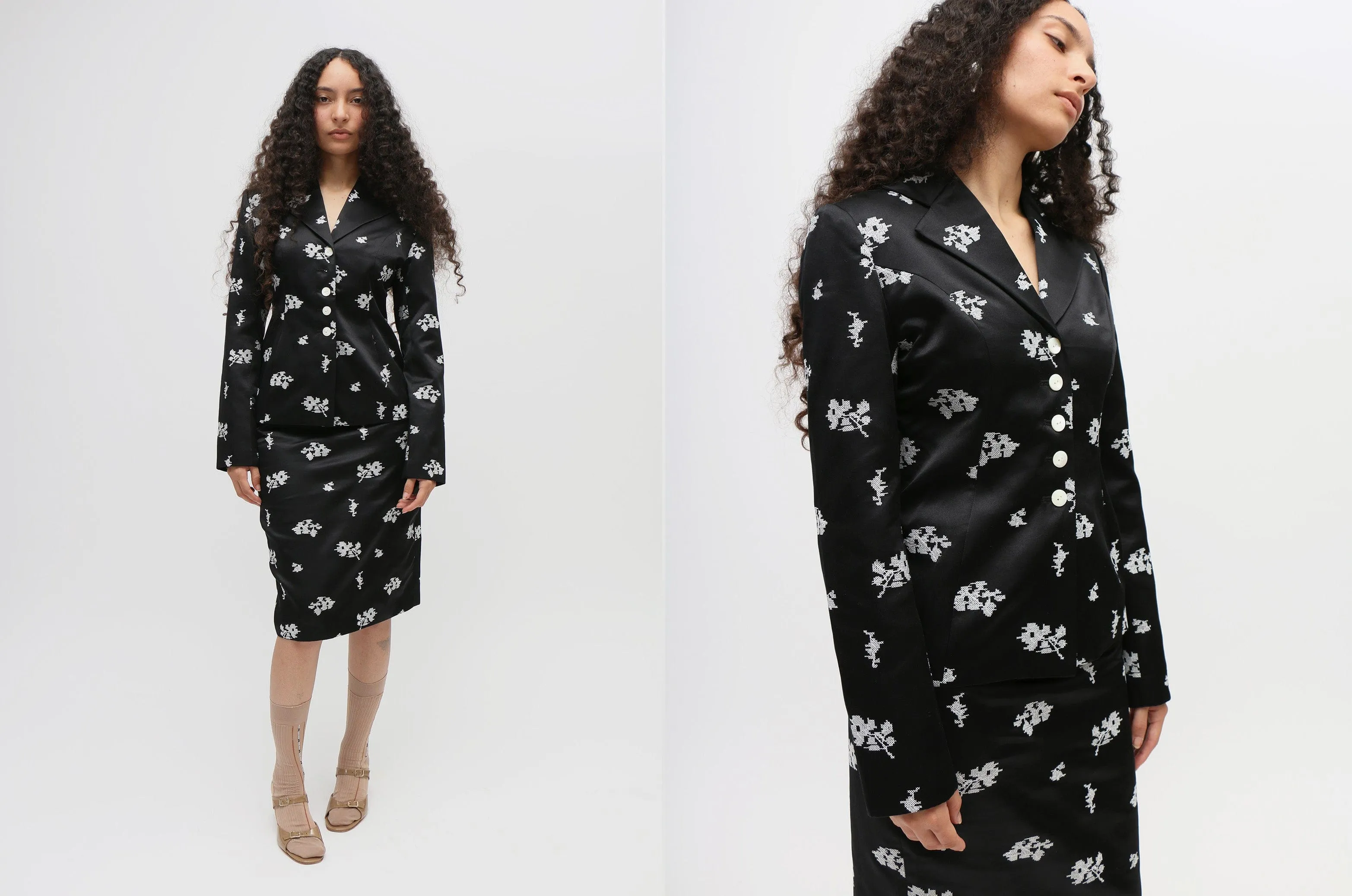 Floral Embroidered Silk Blazer