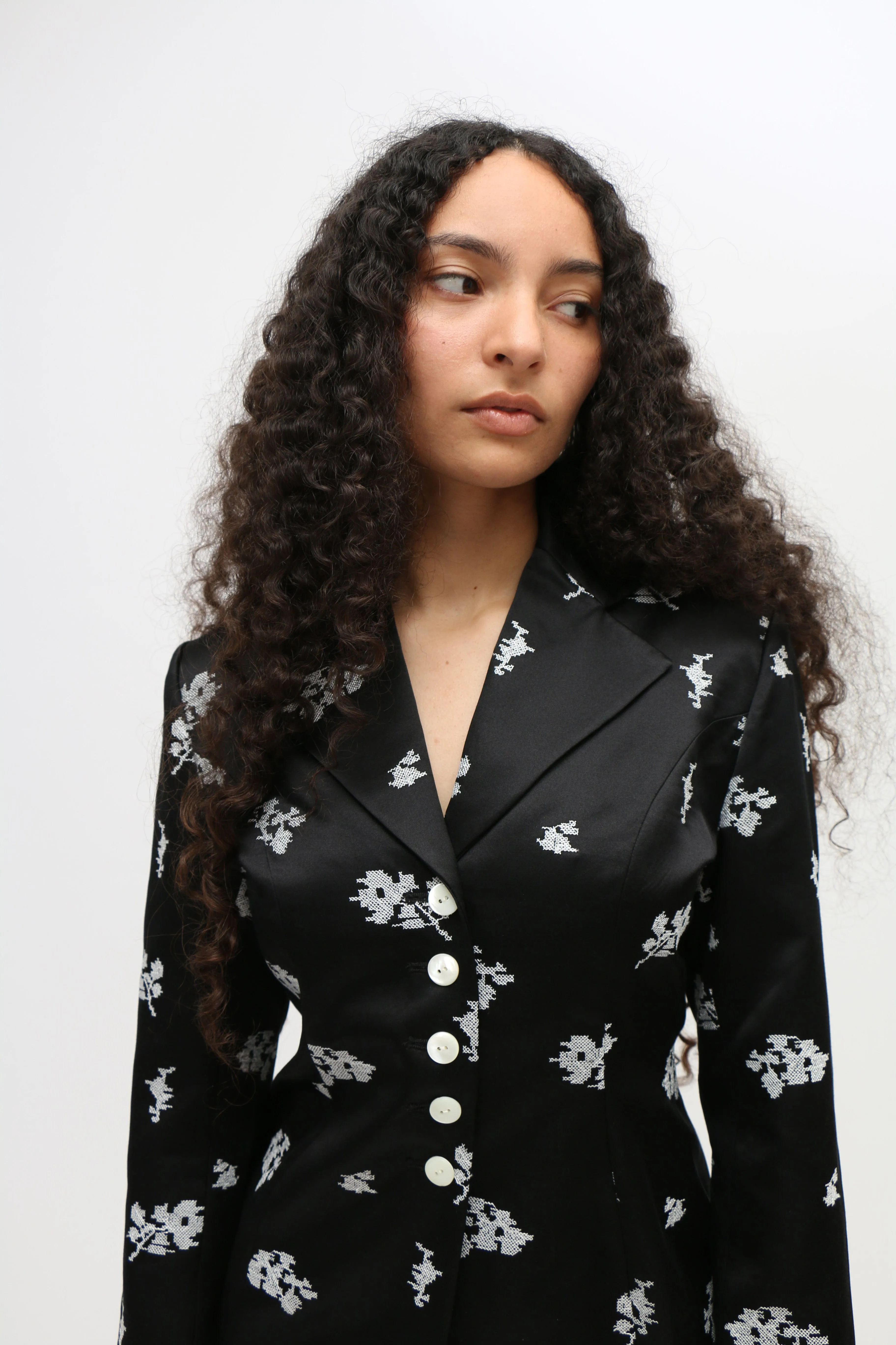 Floral Embroidered Silk Blazer