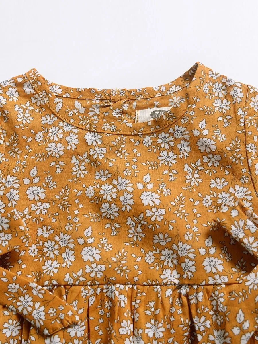 Floral Short Bell-sleeve Baby Girl Bodysuit Bow Onesie