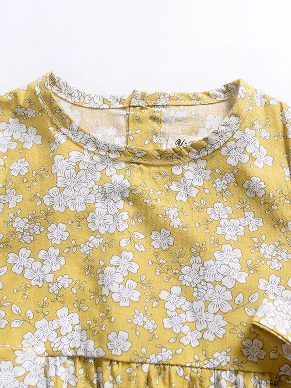 Floral Short Bell-sleeve Baby Girl Bodysuit Bow Onesie