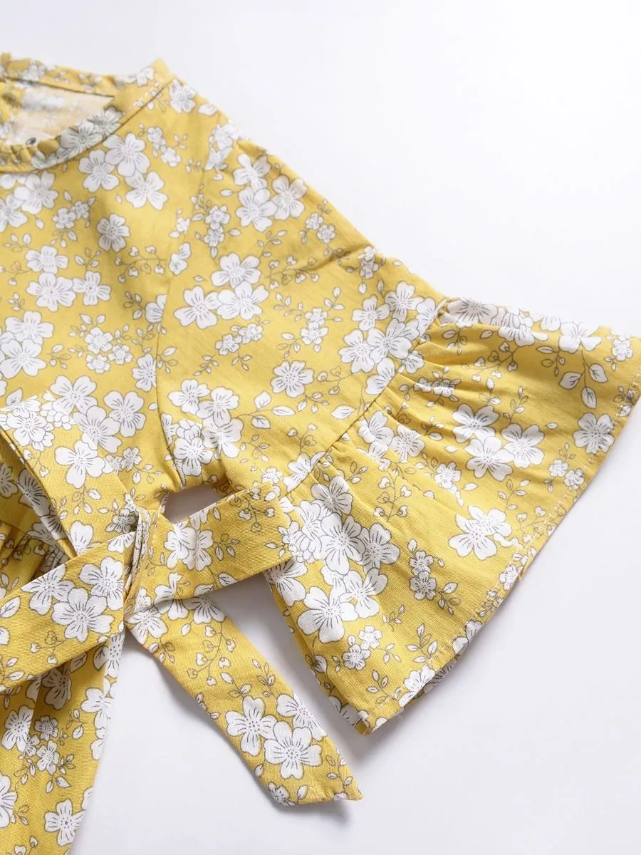 Floral Short Bell-sleeve Baby Girl Bodysuit Bow Onesie