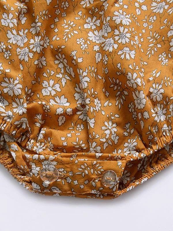 Floral Short Bell-sleeve Baby Girl Bodysuit Bow Onesie