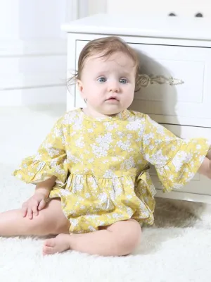 Floral Short Bell-sleeve Baby Girl Bodysuit Bow Onesie