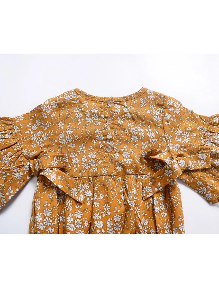 Floral Short Bell-sleeve Baby Girl Bodysuit Bow Onesie