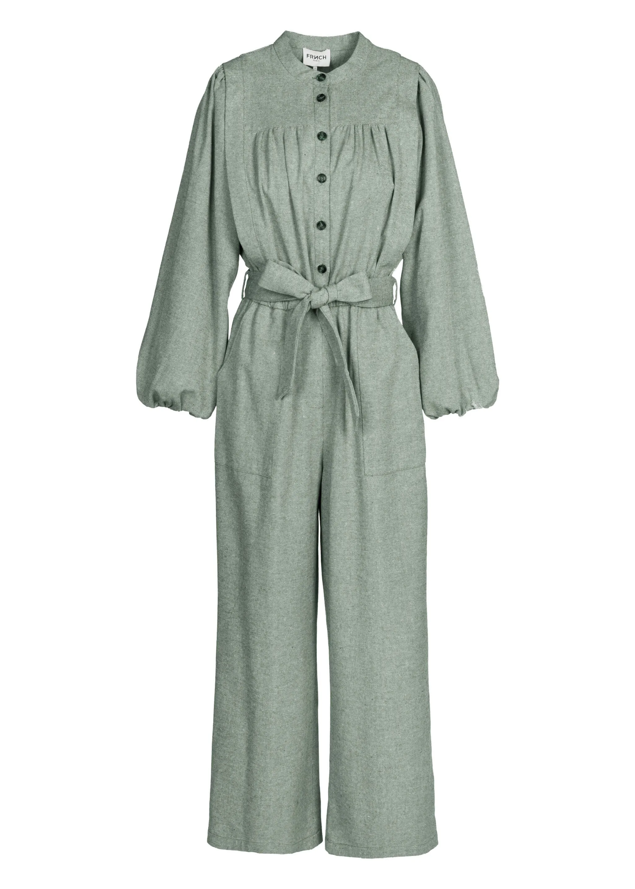 FRNCH Wide Leg Belted Jumpsuit - Green