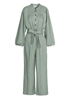 FRNCH Wide Leg Belted Jumpsuit - Green