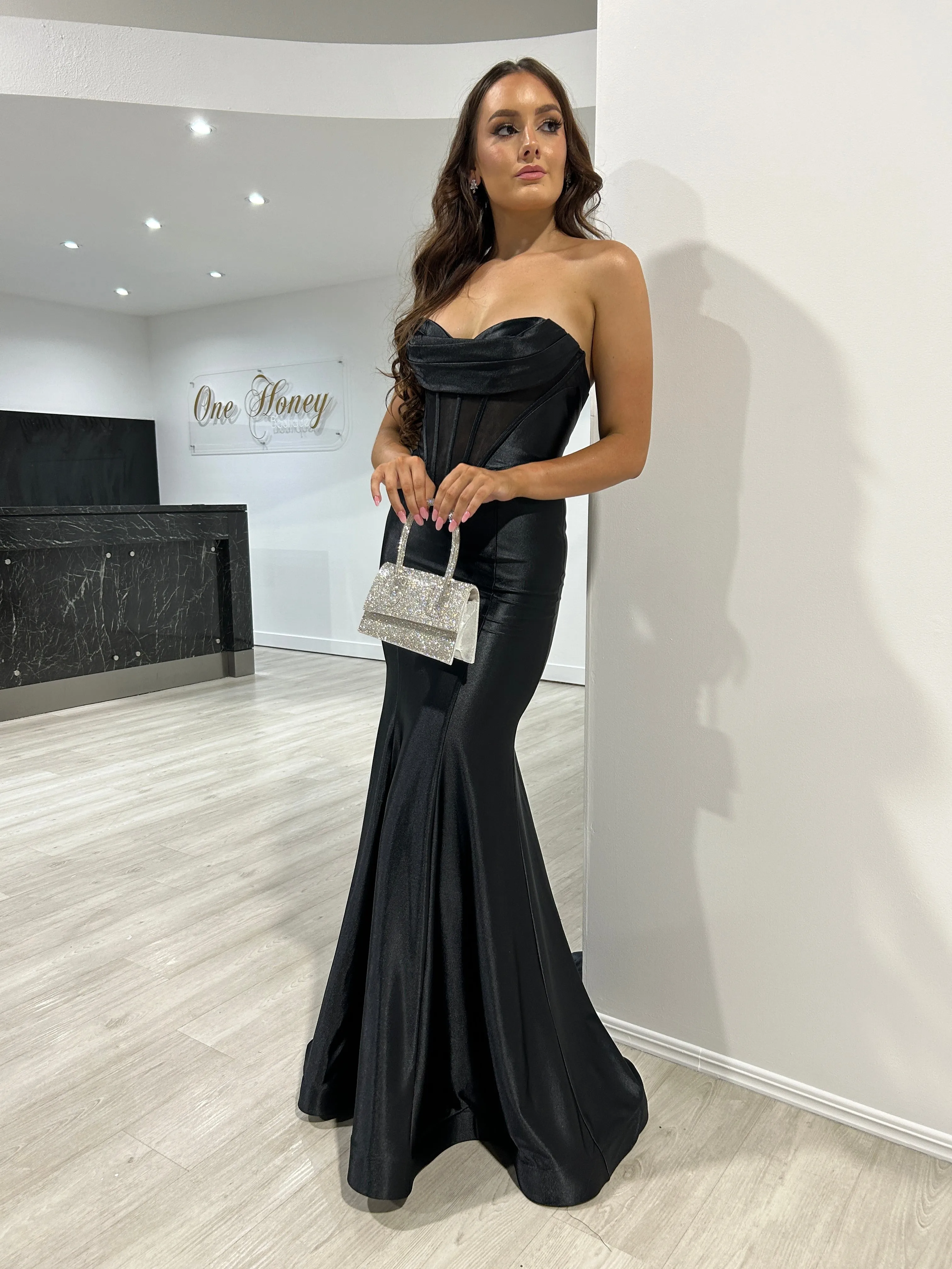 FUTURA Strapless Satin Corset Bustier Formal Dress