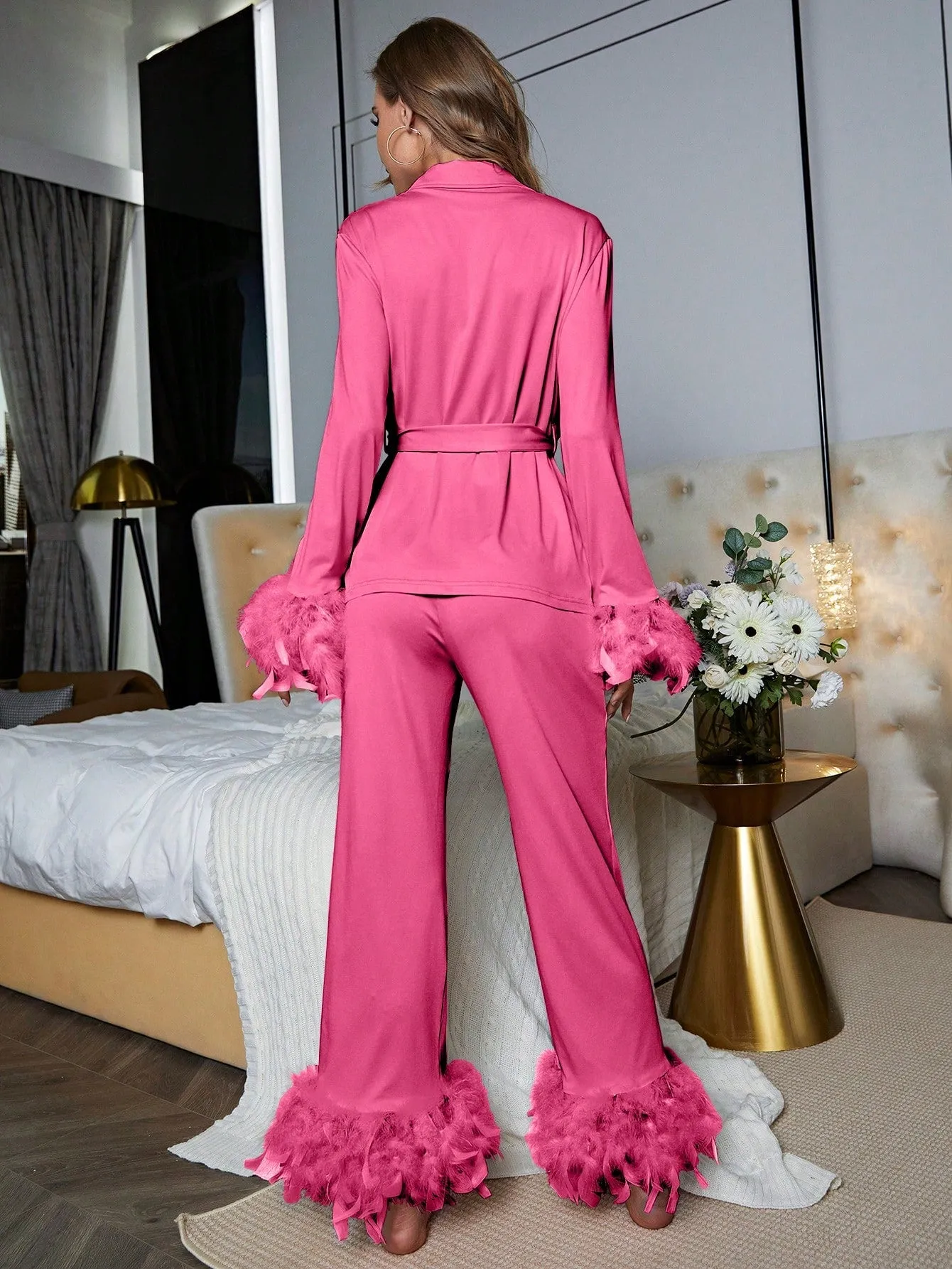 Fuzzy Belted Colorful Pajama Set