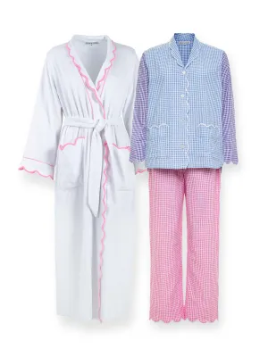 Gingham Bundle: Pajamas   White French Terry Robe
