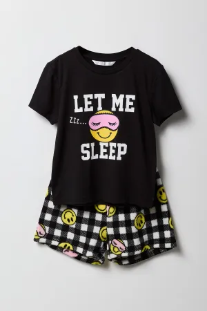 Girls Graphic T-Shirt & Plush Short 2 Piece Pajama Set