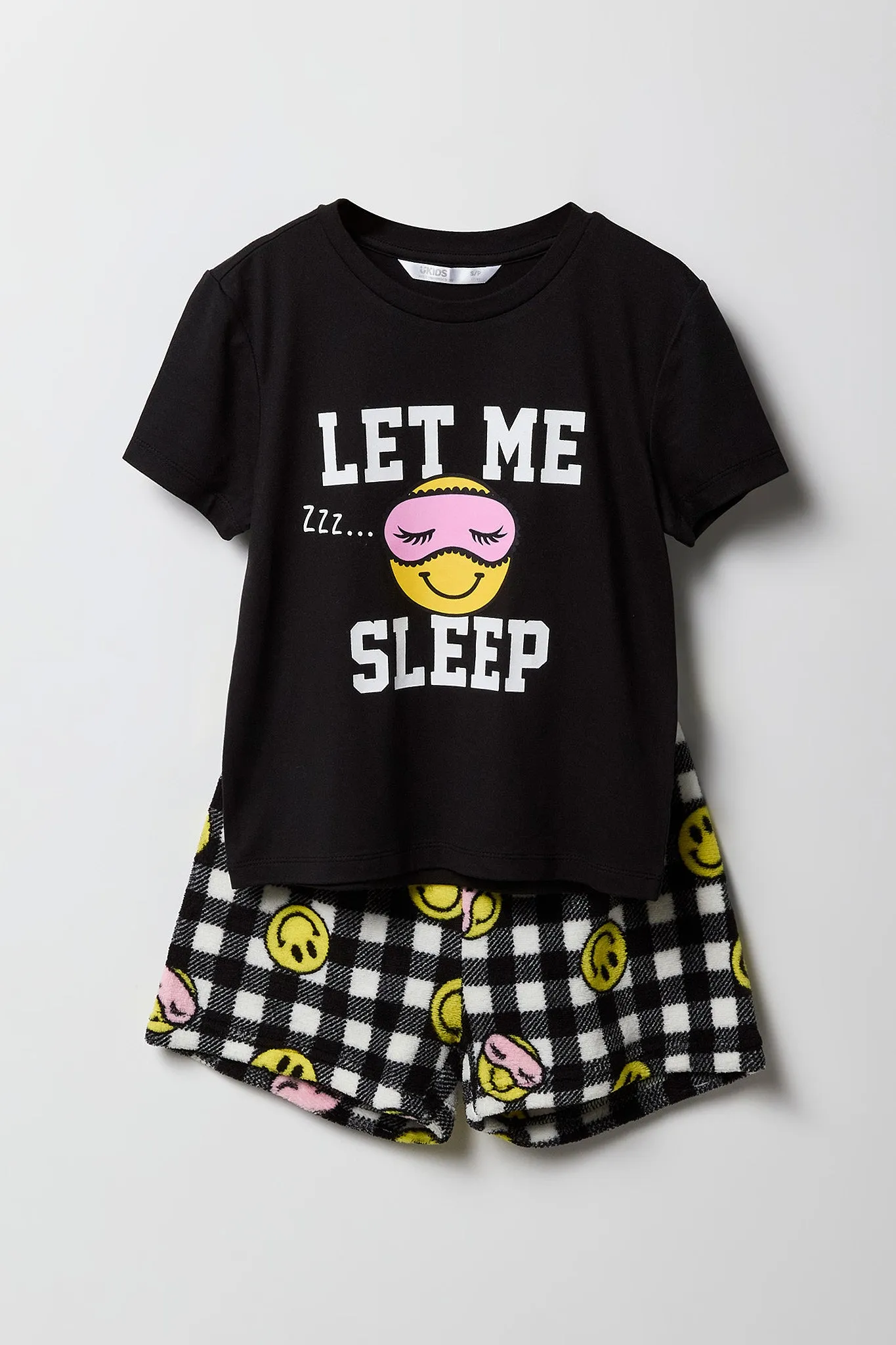 Girls Graphic T-Shirt & Plush Short 2 Piece Pajama Set