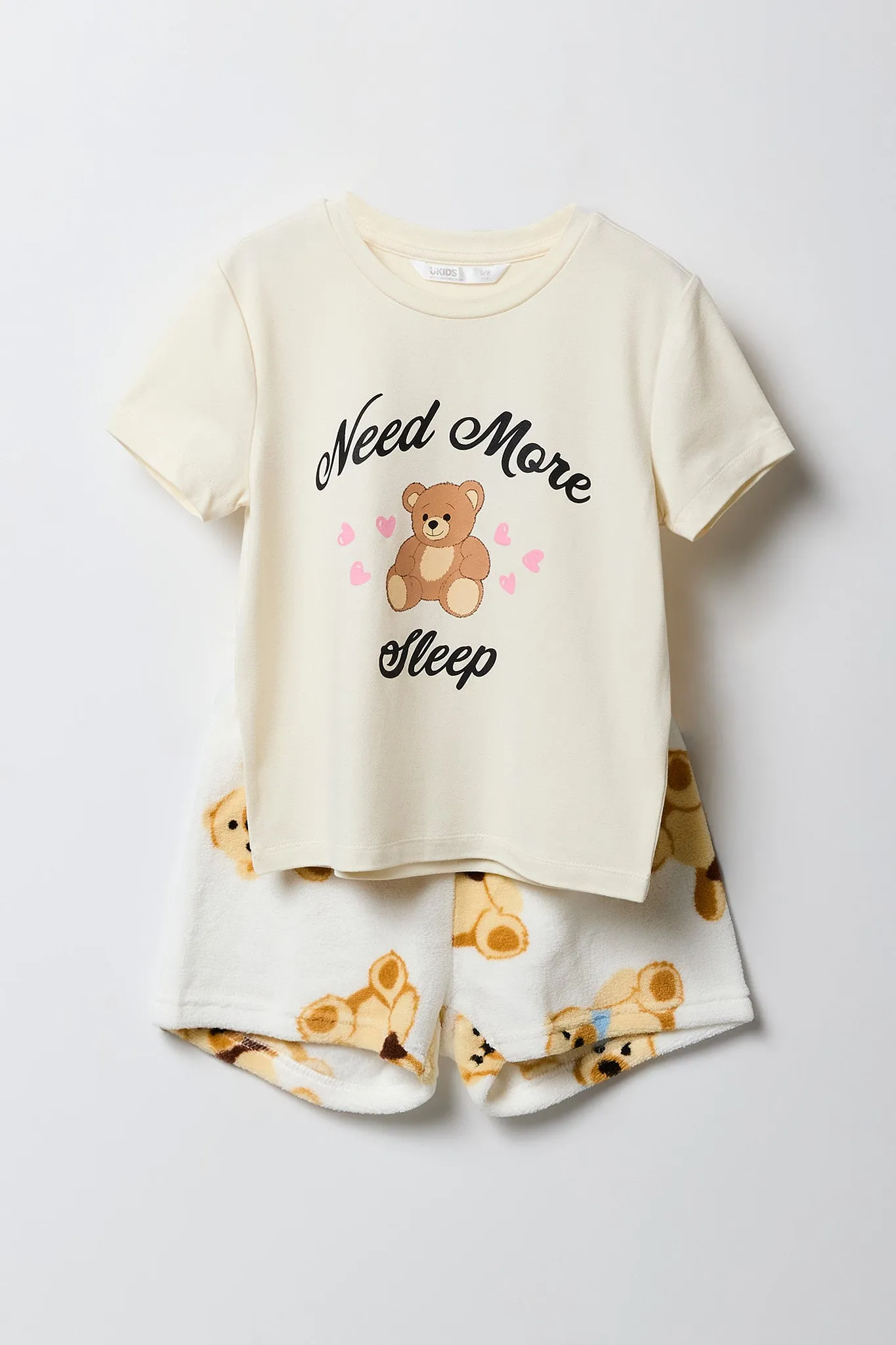 Girls Graphic T-Shirt & Plush Short 2 Piece Pajama Set