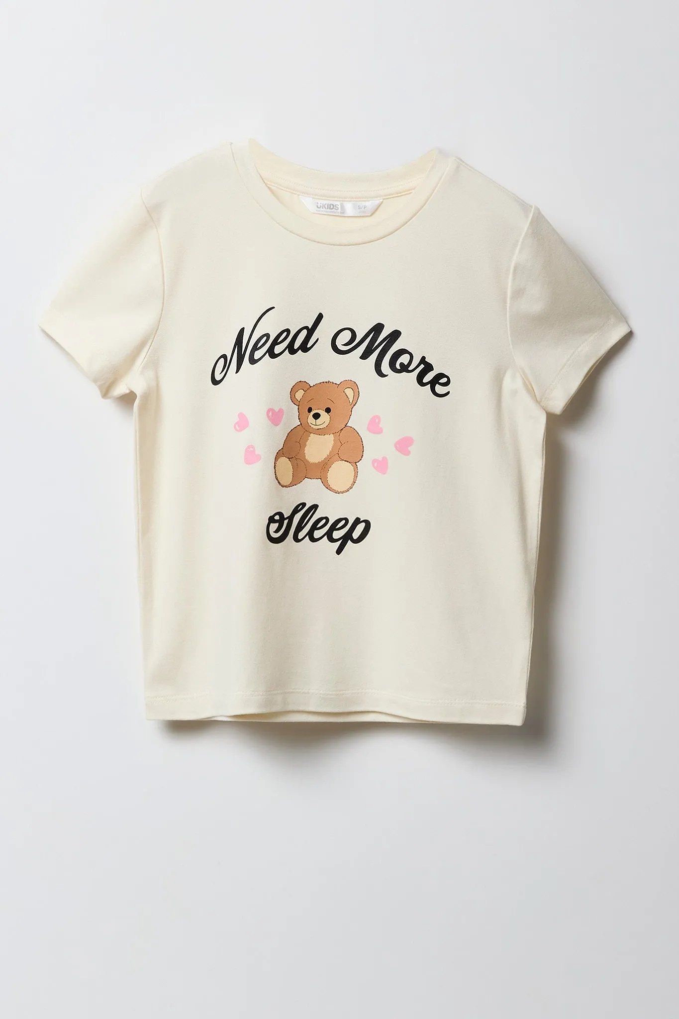 Girls Graphic T-Shirt & Plush Short 2 Piece Pajama Set