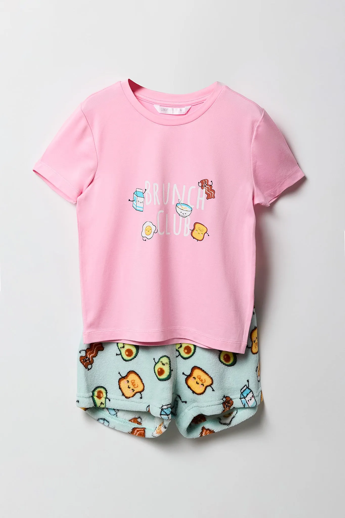 Girls Graphic T-Shirt & Plush Short 2 Piece Pajama Set