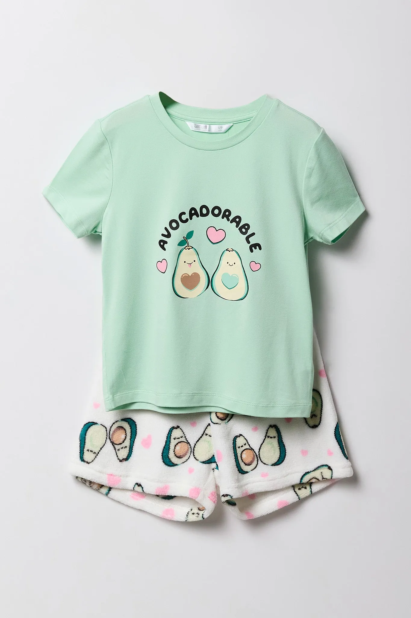 Girls Graphic T-Shirt & Plush Short 2 Piece Pajama Set
