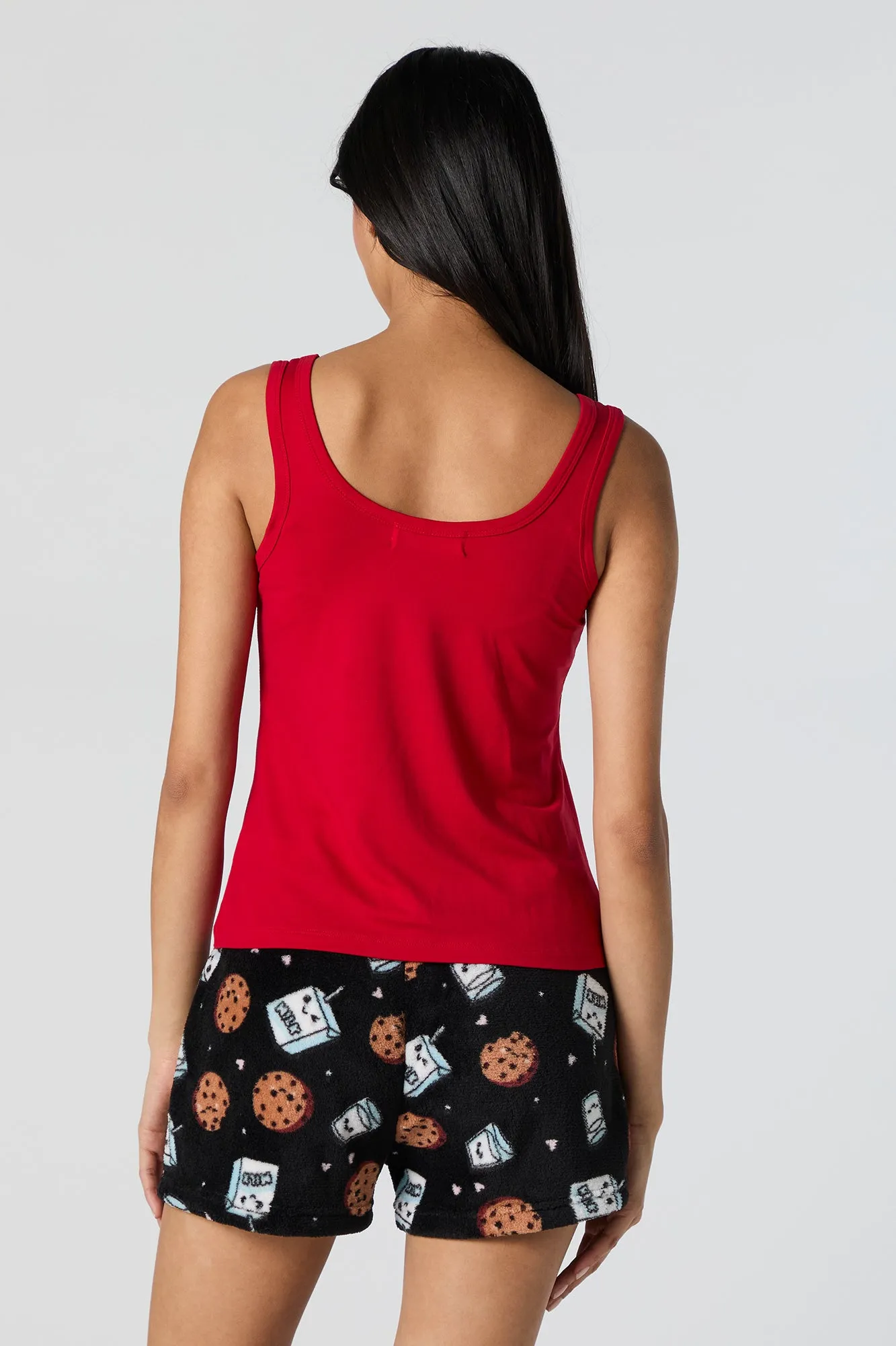 Graphic Tank and Plush Short 2 Piece Pajama Set