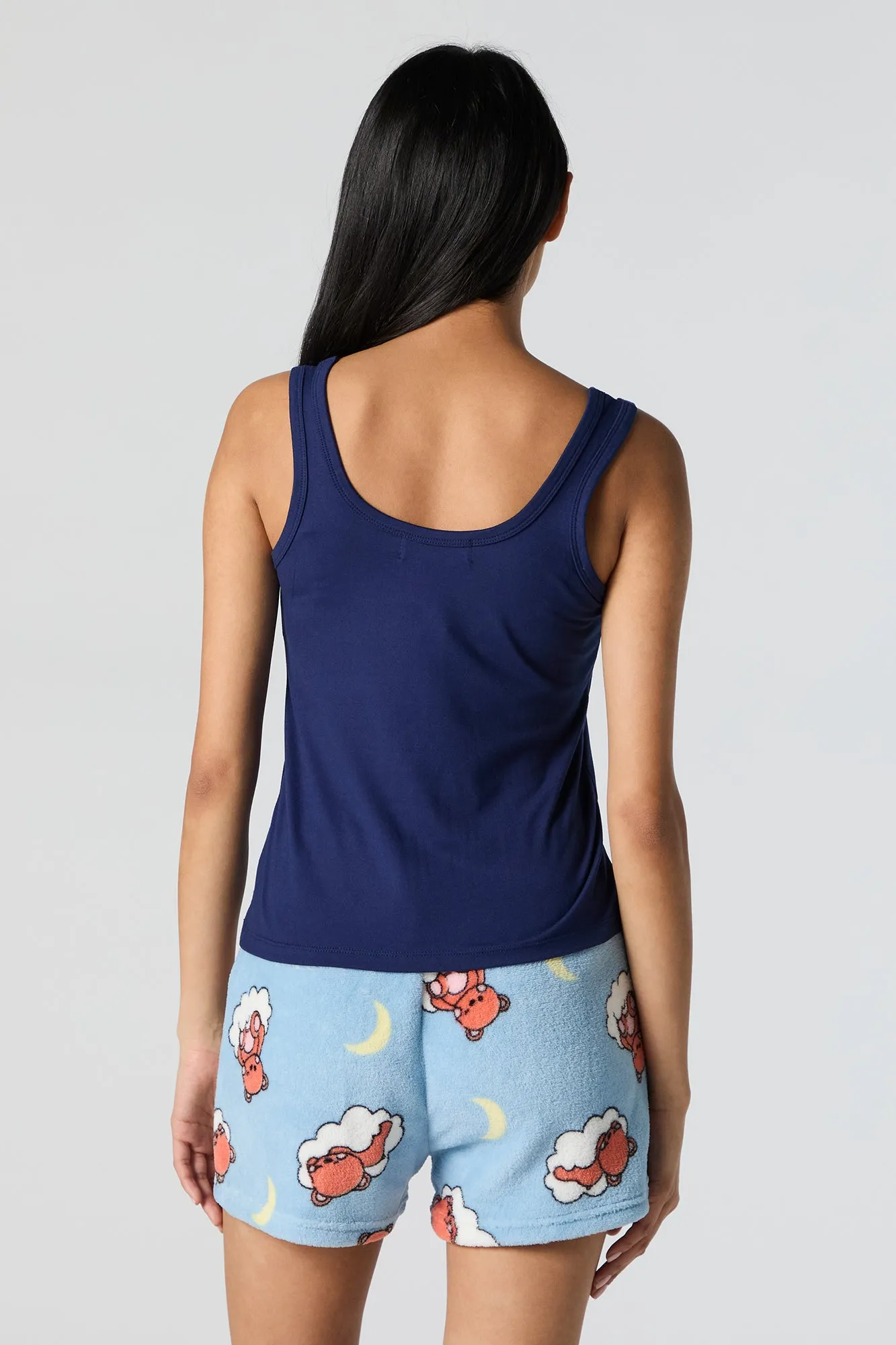 Graphic Tank and Plush Short 2 Piece Pajama Set