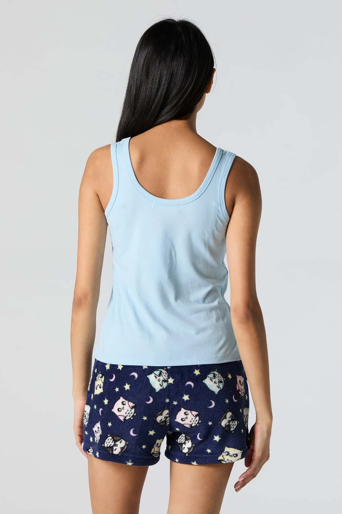 Graphic Tank and Plush Short 2 Piece Pajama Set