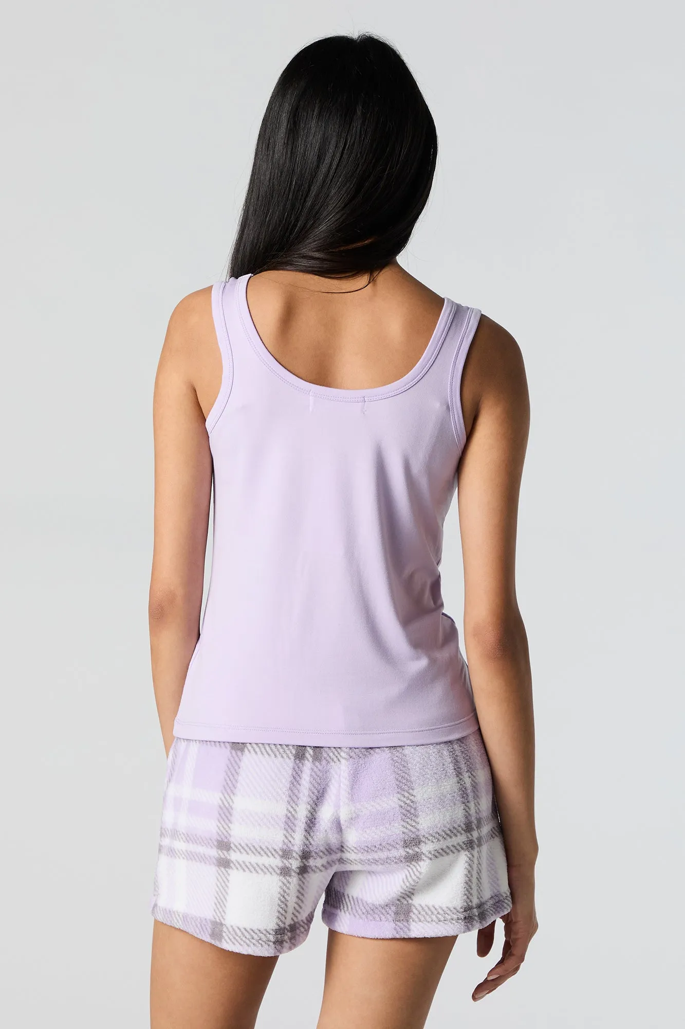 Graphic Tank and Plush Short 2 Piece Pajama Set