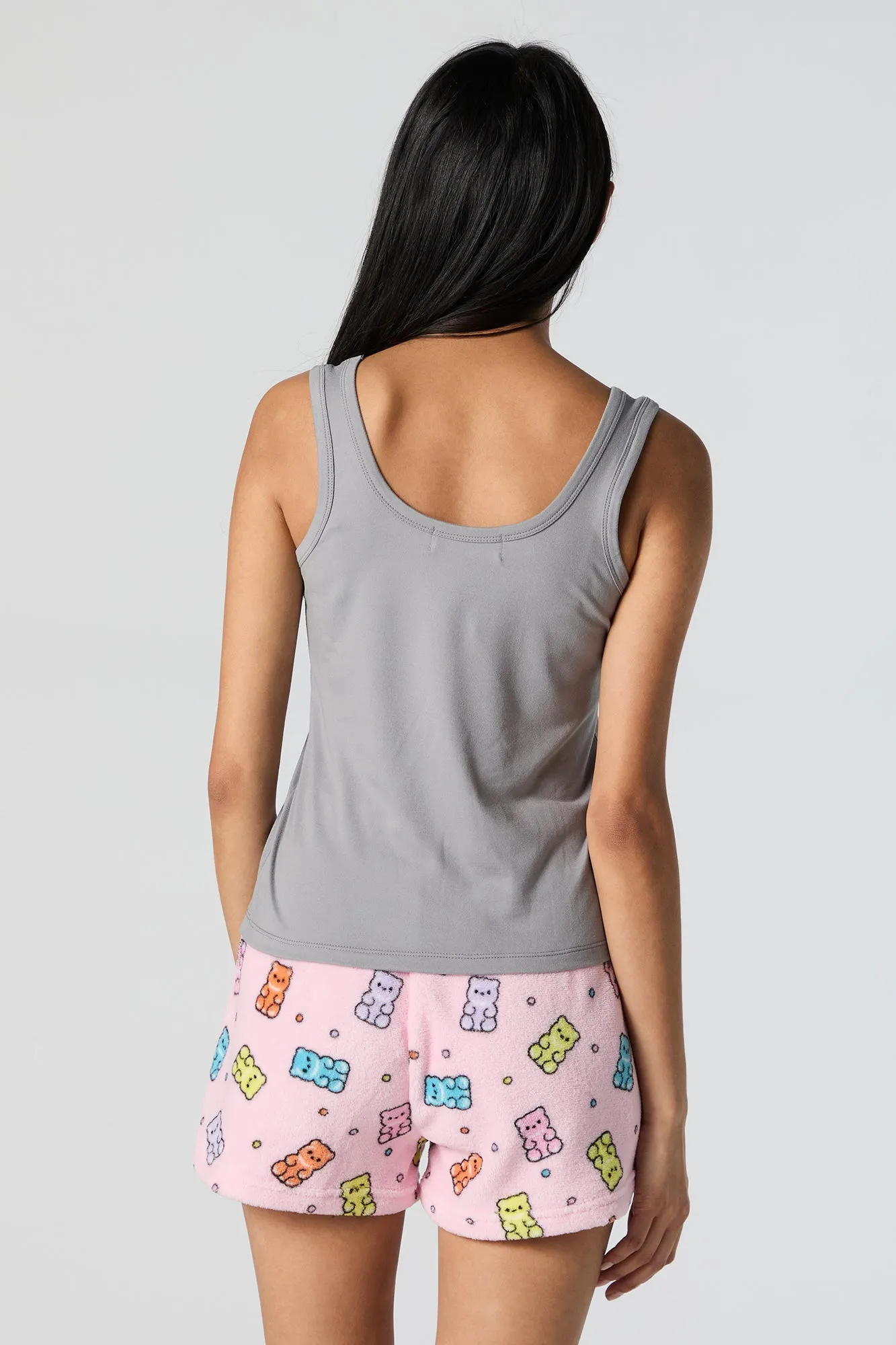 Graphic Tank and Plush Short 2 Piece Pajama Set