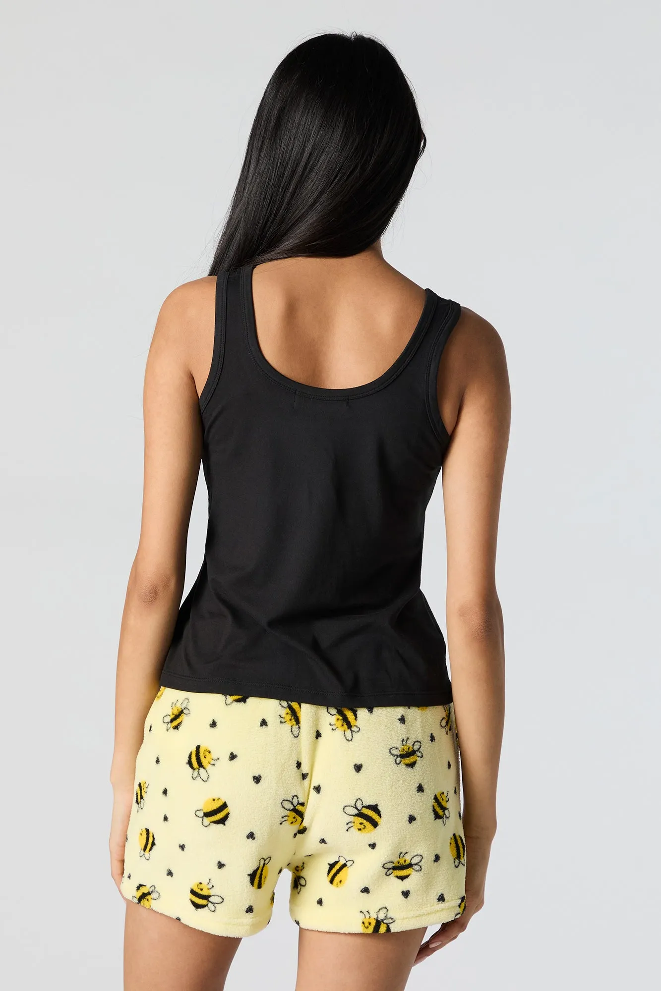 Graphic Tank and Plush Short 2 Piece Pajama Set