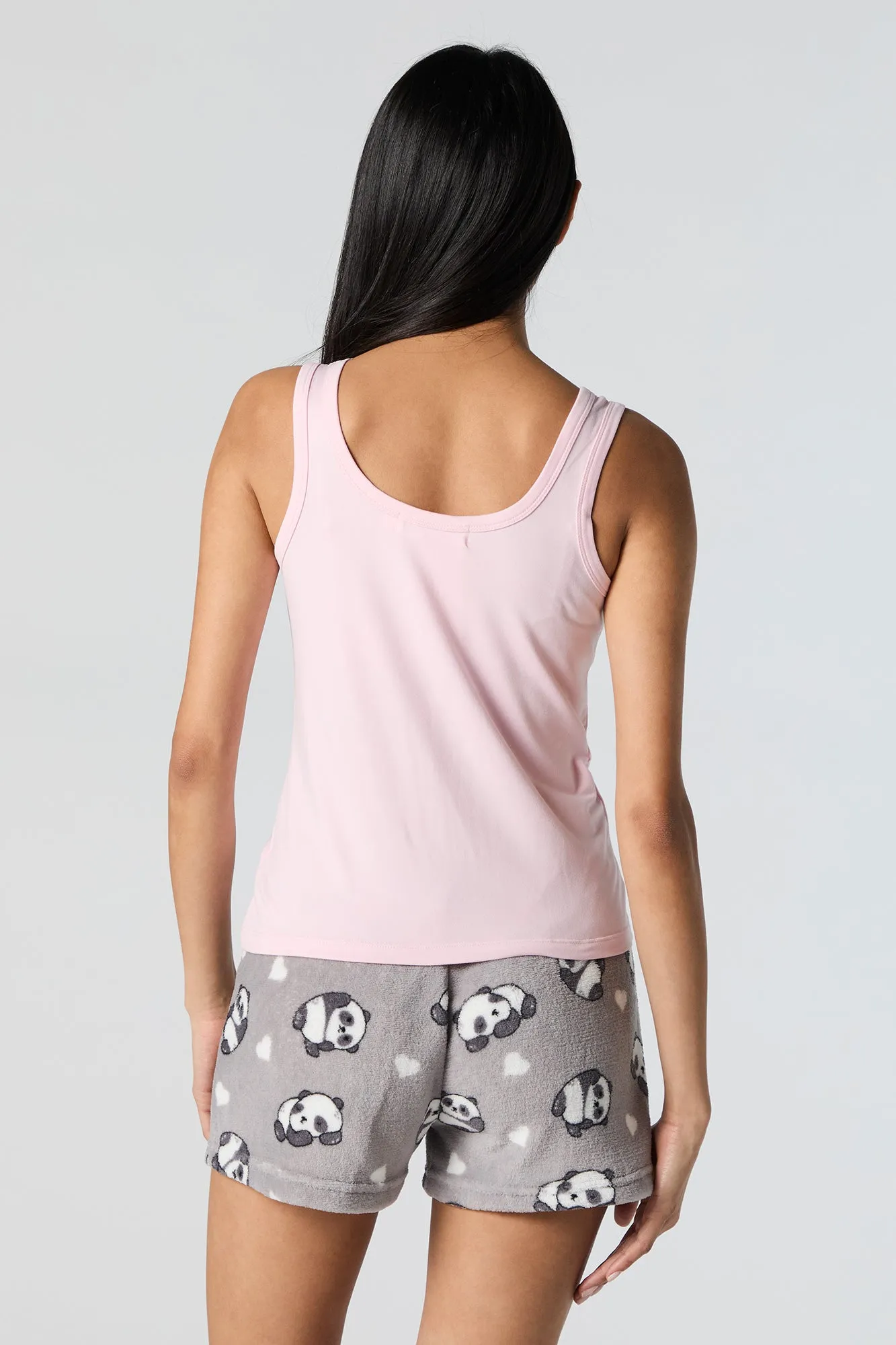 Graphic Tank and Plush Short 2 Piece Pajama Set