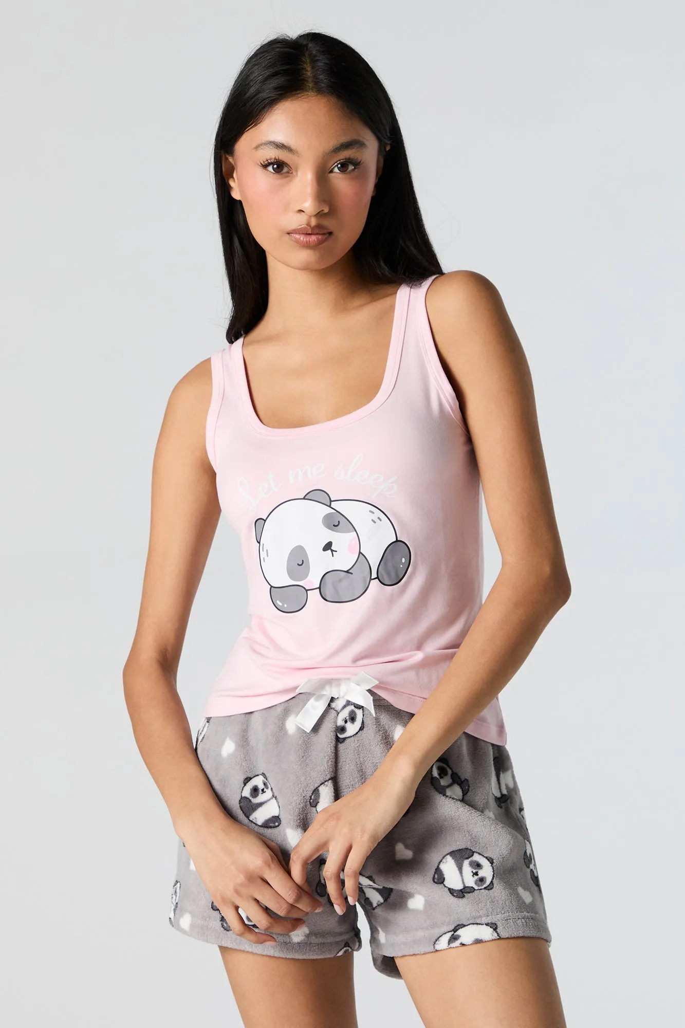 Graphic Tank and Plush Short 2 Piece Pajama Set