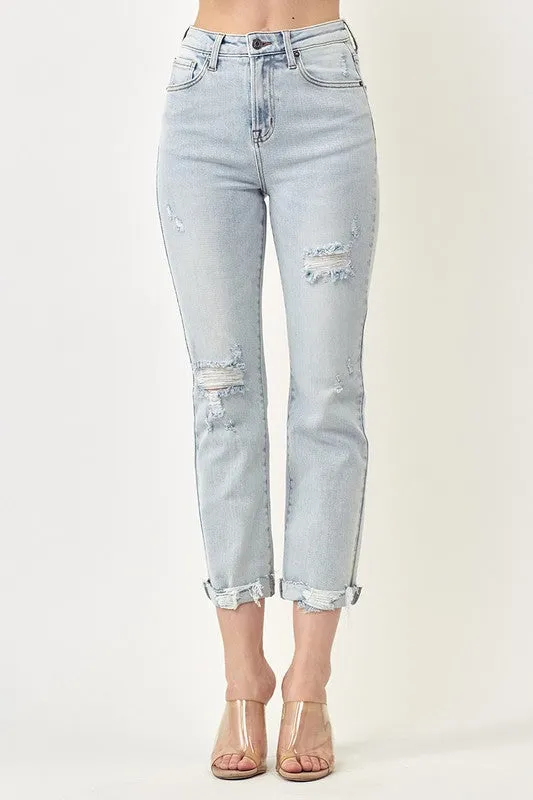 High Rise Distressed Ankle Jeans