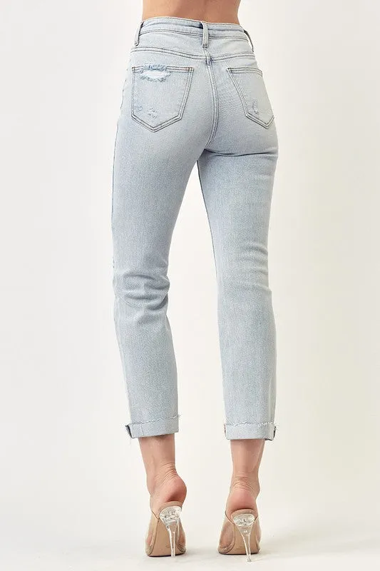 High Rise Distressed Ankle Jeans