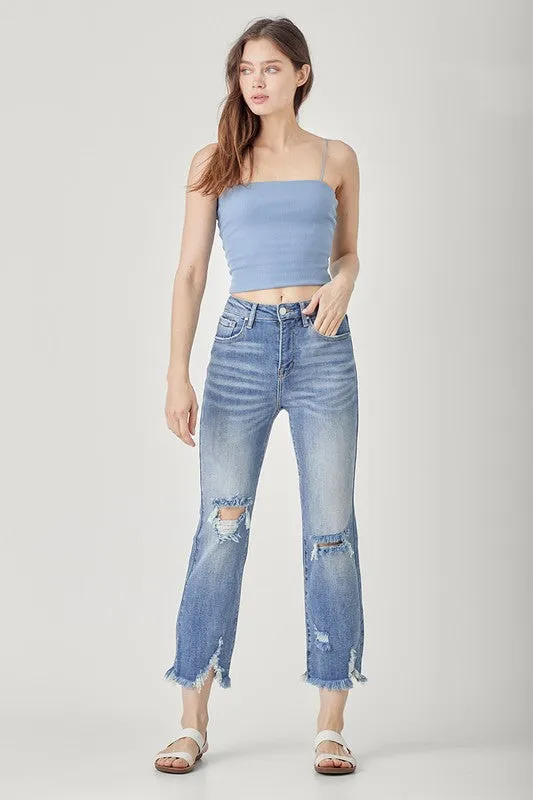 High Rise Distressed Straight Jeans