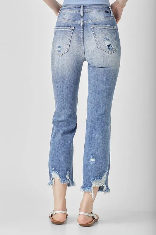 High Rise Distressed Straight Jeans