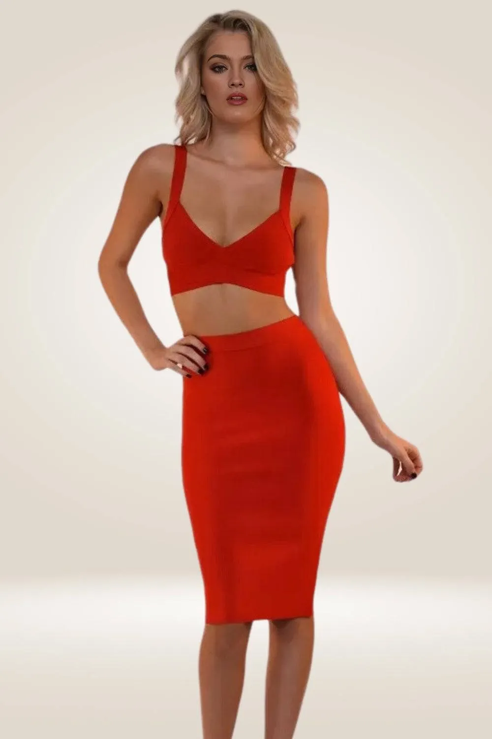 High Waisted Red Midi Skirt