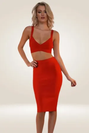 High Waisted Red Midi Skirt