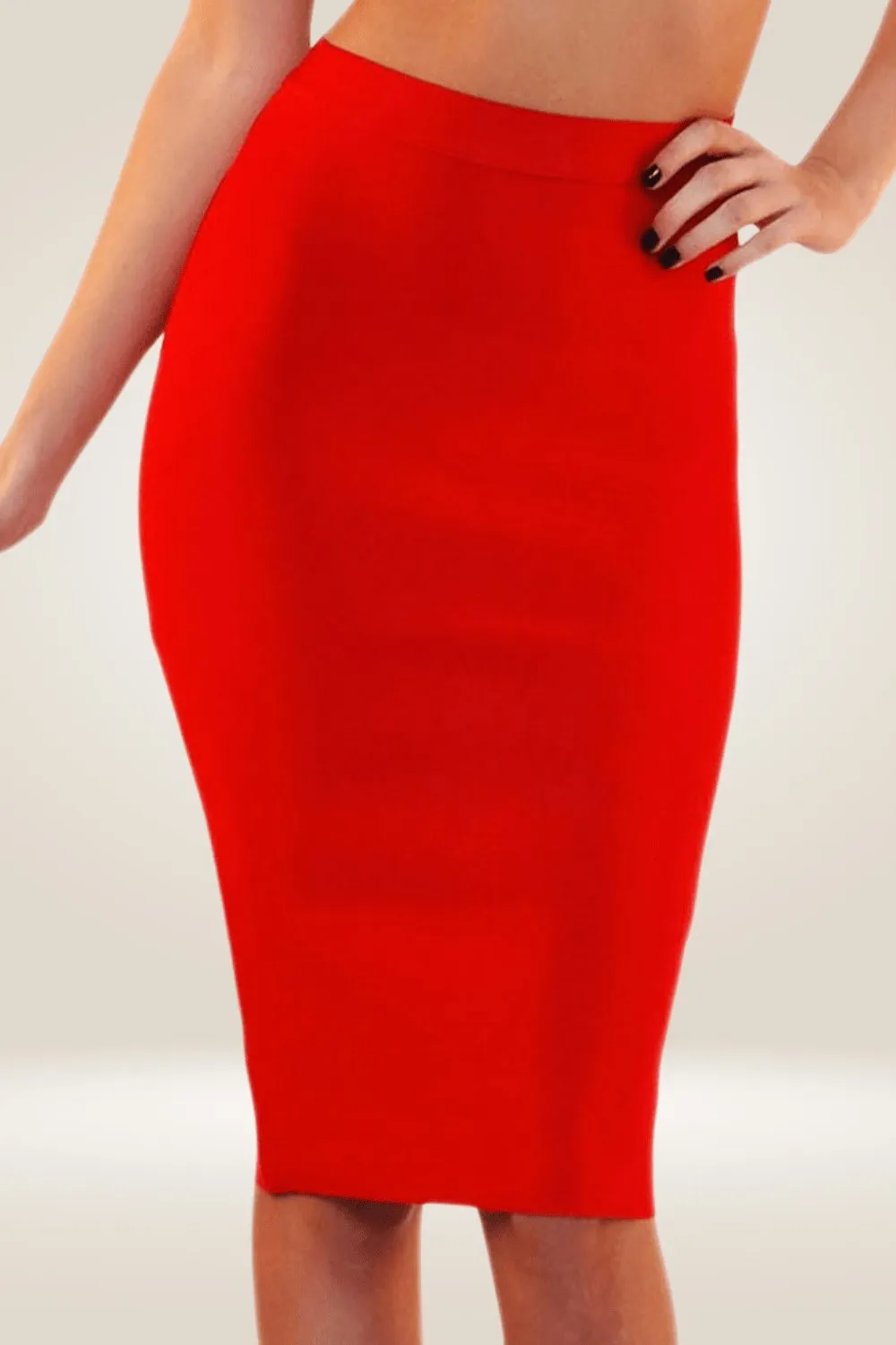 High Waisted Red Midi Skirt