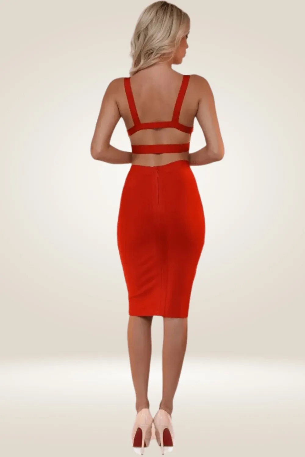 High Waisted Red Midi Skirt