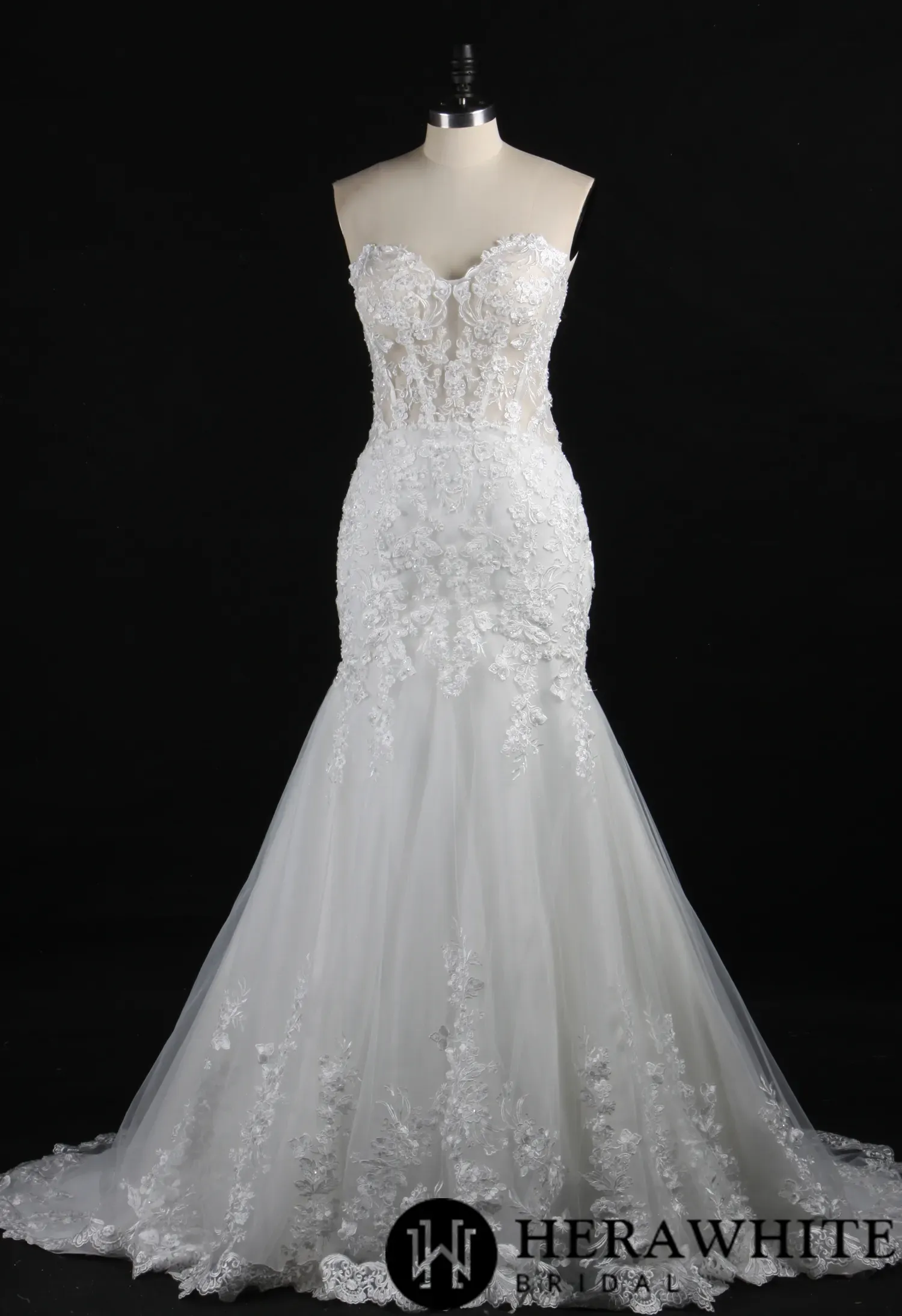 Illusion Beaded Lace Open Back Mermaid Wedding Dress