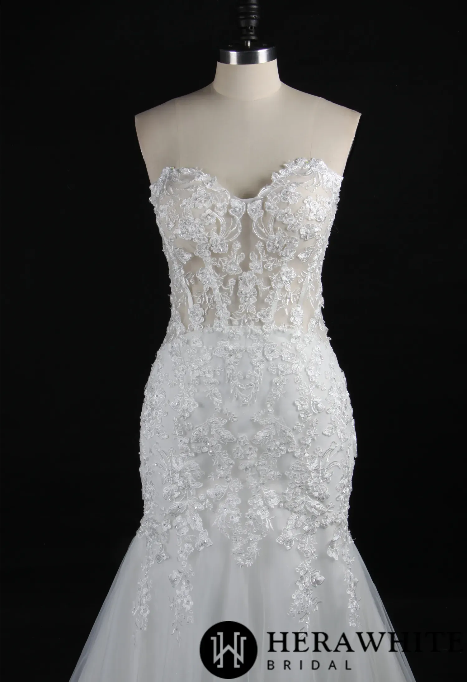Illusion Beaded Lace Open Back Mermaid Wedding Dress