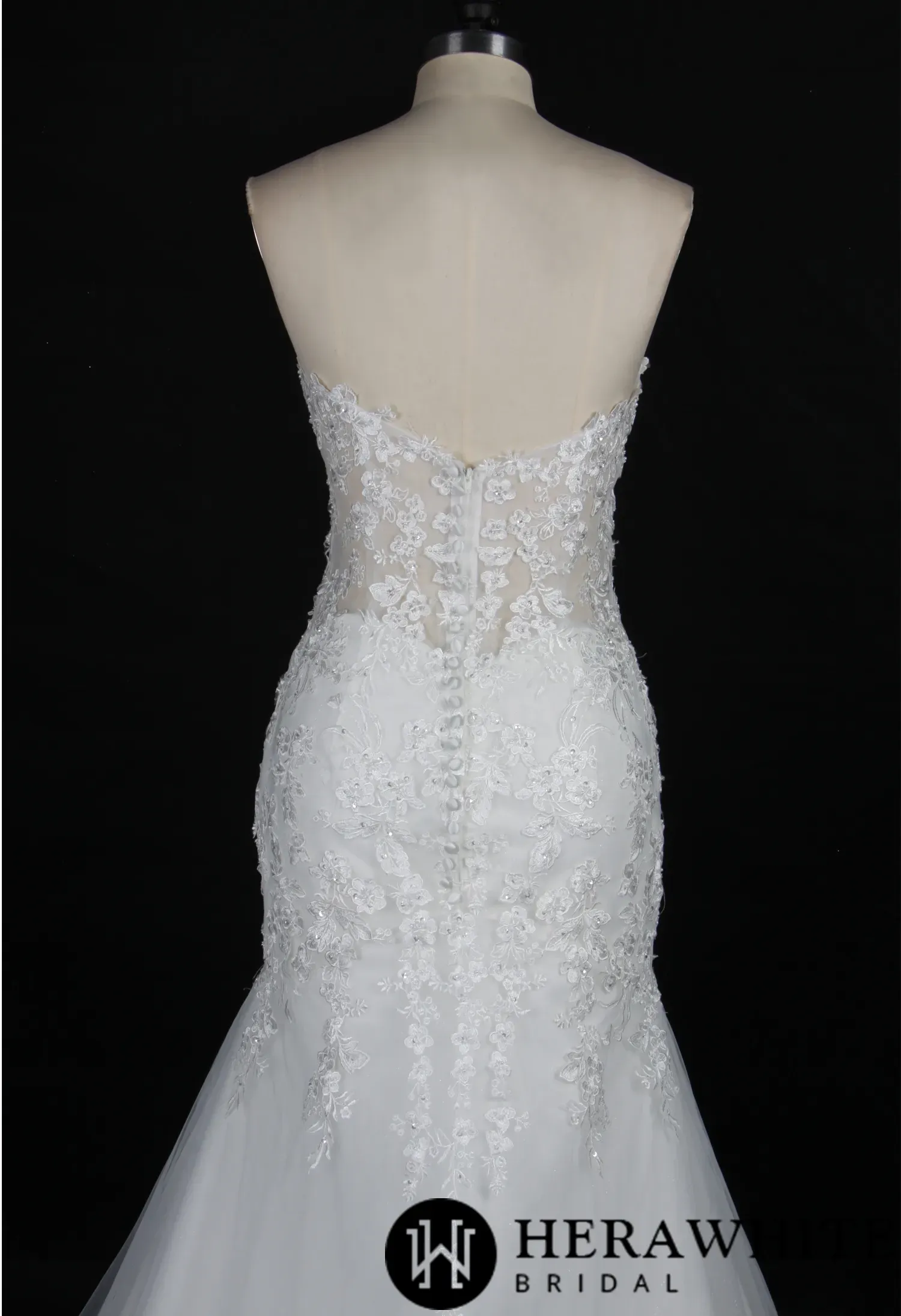 Illusion Beaded Lace Open Back Mermaid Wedding Dress