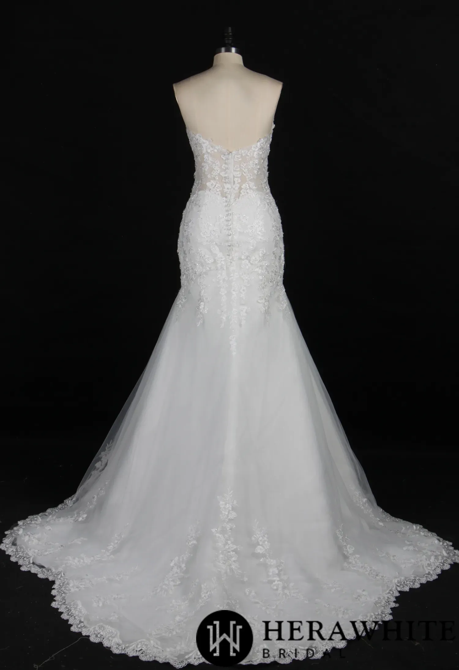 Illusion Beaded Lace Open Back Mermaid Wedding Dress