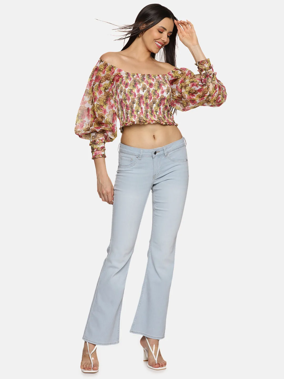 IS.U Floral Multicolor Smocked Crop Top