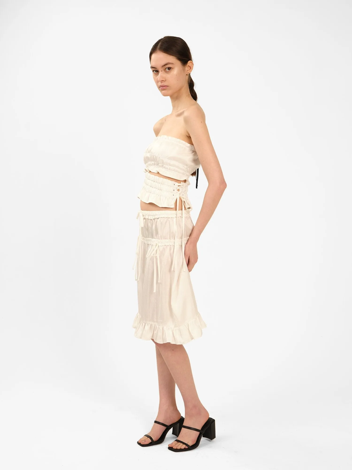 Ivory Ruffle Silk Skirt