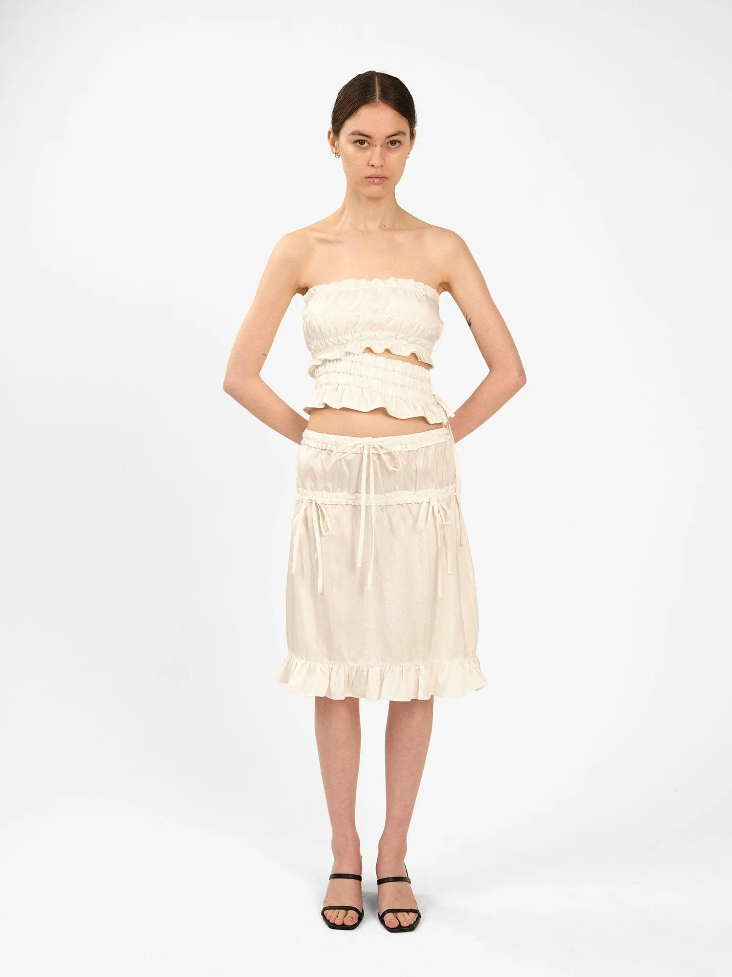 Ivory Ruffle Silk Skirt