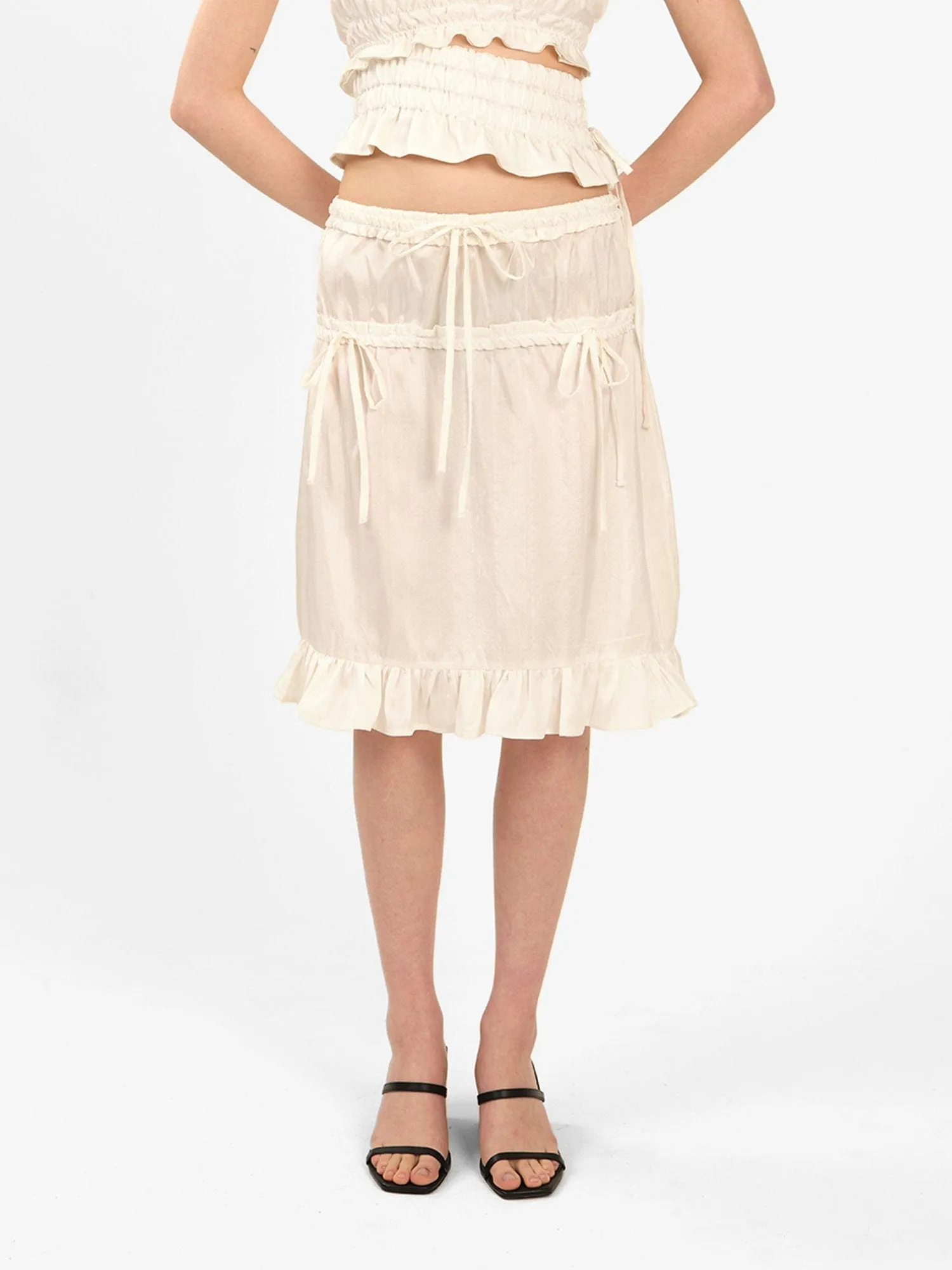Ivory Ruffle Silk Skirt