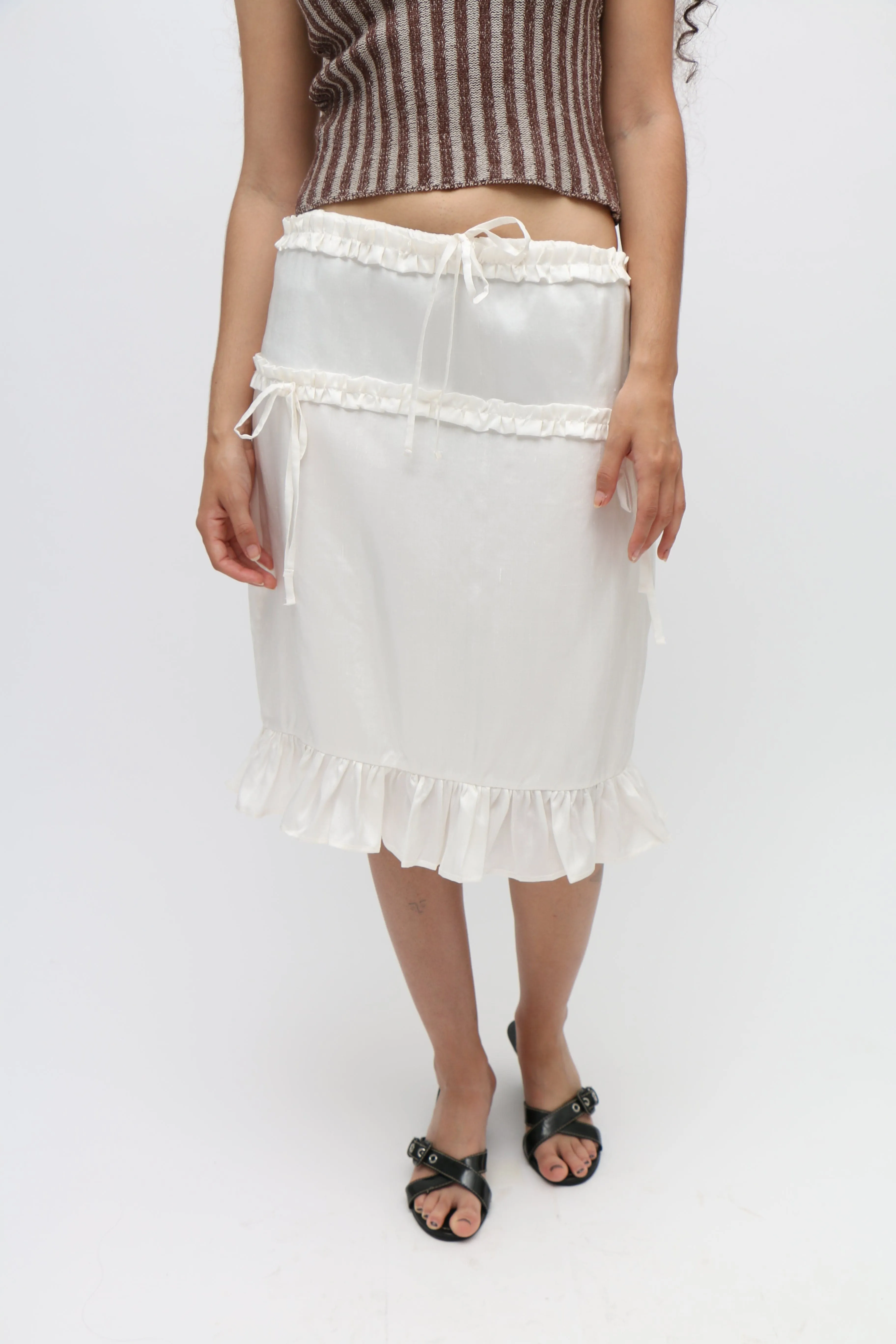 Ivory Ruffle Silk Skirt