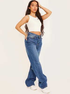 Kristen Ripped Knee Flapper Jeans In Blue