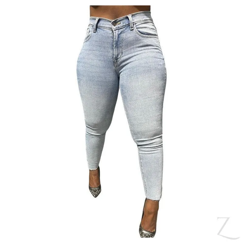 Ladies Super Strong Stretchy Skinny Plain Denim Jeans | Slit Cropped Hem | "Barbie"