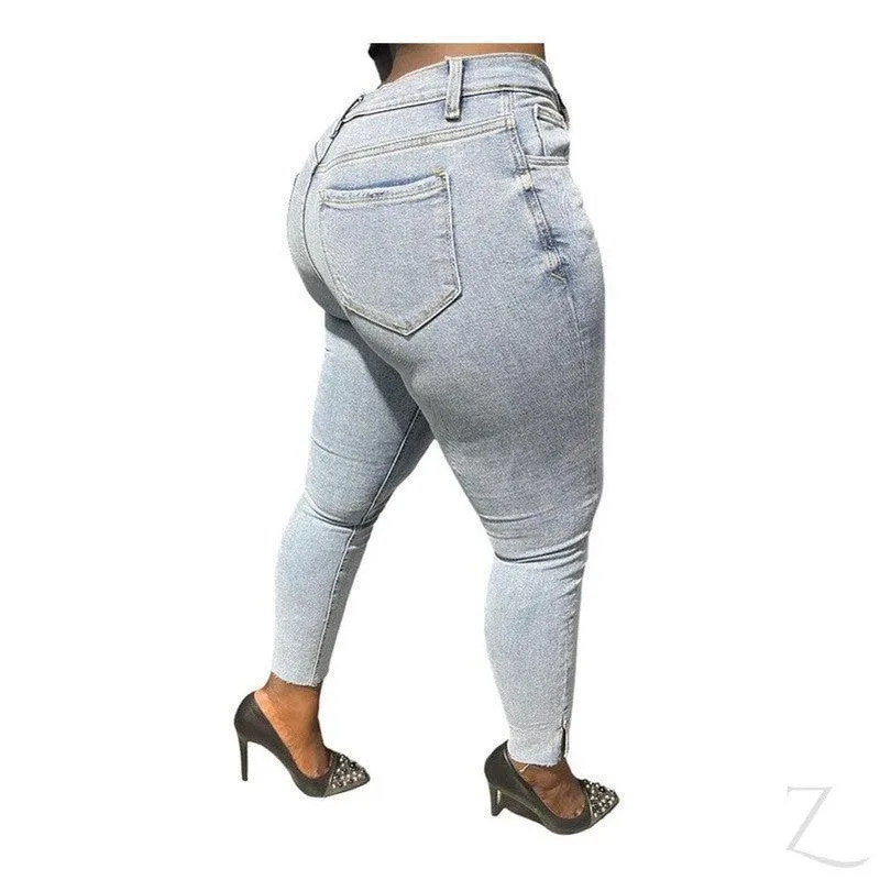 Ladies Super Strong Stretchy Skinny Plain Denim Jeans | Slit Cropped Hem | "Barbie"